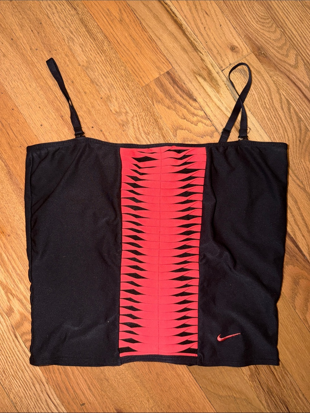 Nike Black & Red Striped Panel One-Piece Swim Top Size Large